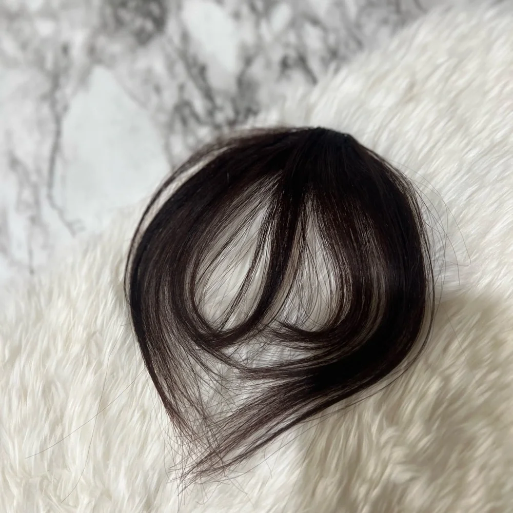 100% Human hair Clip in Bangs Dark Red Brown